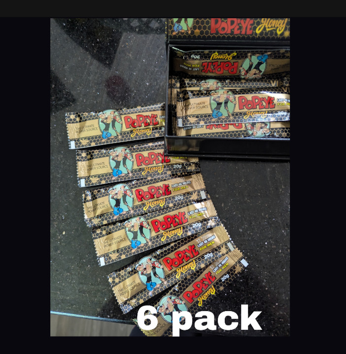 Popeye Honey for men 6 PACKS 6 Sachets: Honey sticks, Jelly, Panax Ginseng, Maca