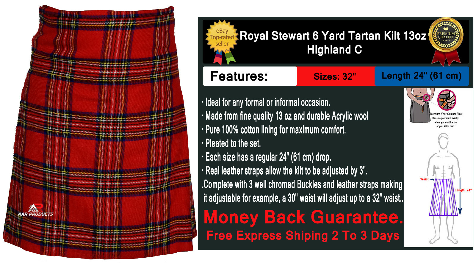 AAR Kilt Traditional Royal Stewart Men\'s Scottish Tartan Kilts Highland