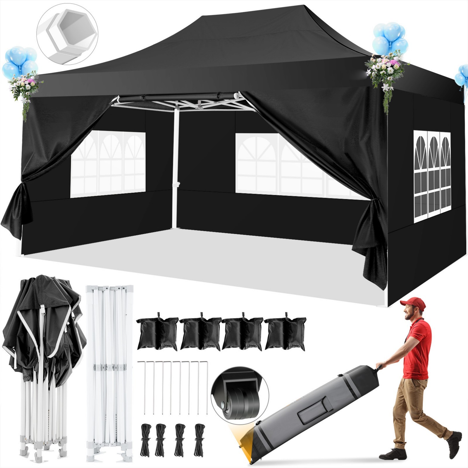 10x15FT Pop up Canopy Tent for Parties, Heavy Duty Easy Setup Tent w/ Sidewalls