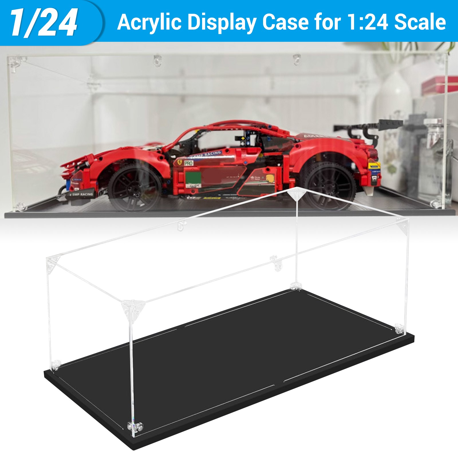 Claer Acrylic Display Case Clear Box Dustproof 1/24 Scale Toy Car Figures Model
