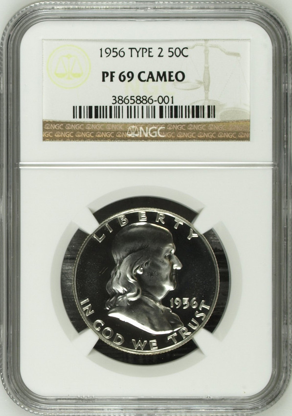 :1956-P 50C Franklin Half Dollar NGC PF69 Cameo Type 2 High Relief Eagle Rare R3 :1956-P 50C Franklin Half Dollar NGC PF69 Cameo Type 2 High Relief Eagle Rare R3
