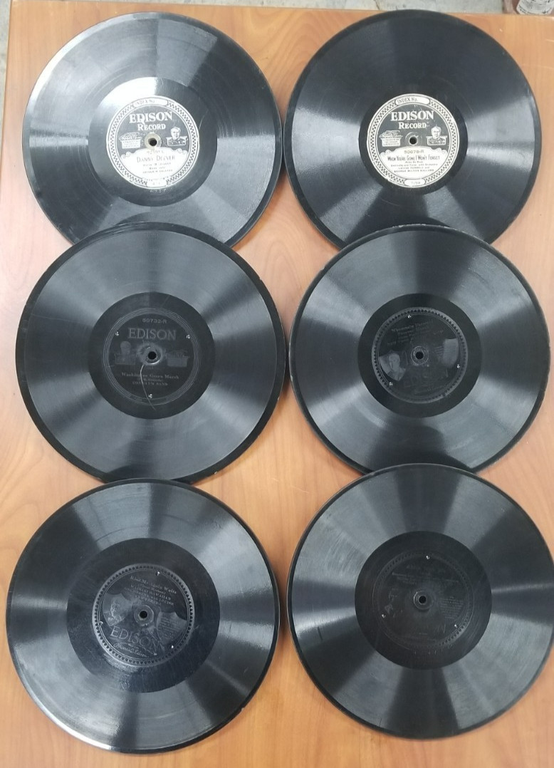 Lot of 6 Antique Edison Diamond Disc Records 78 RPM - Worn Estate Lot #04