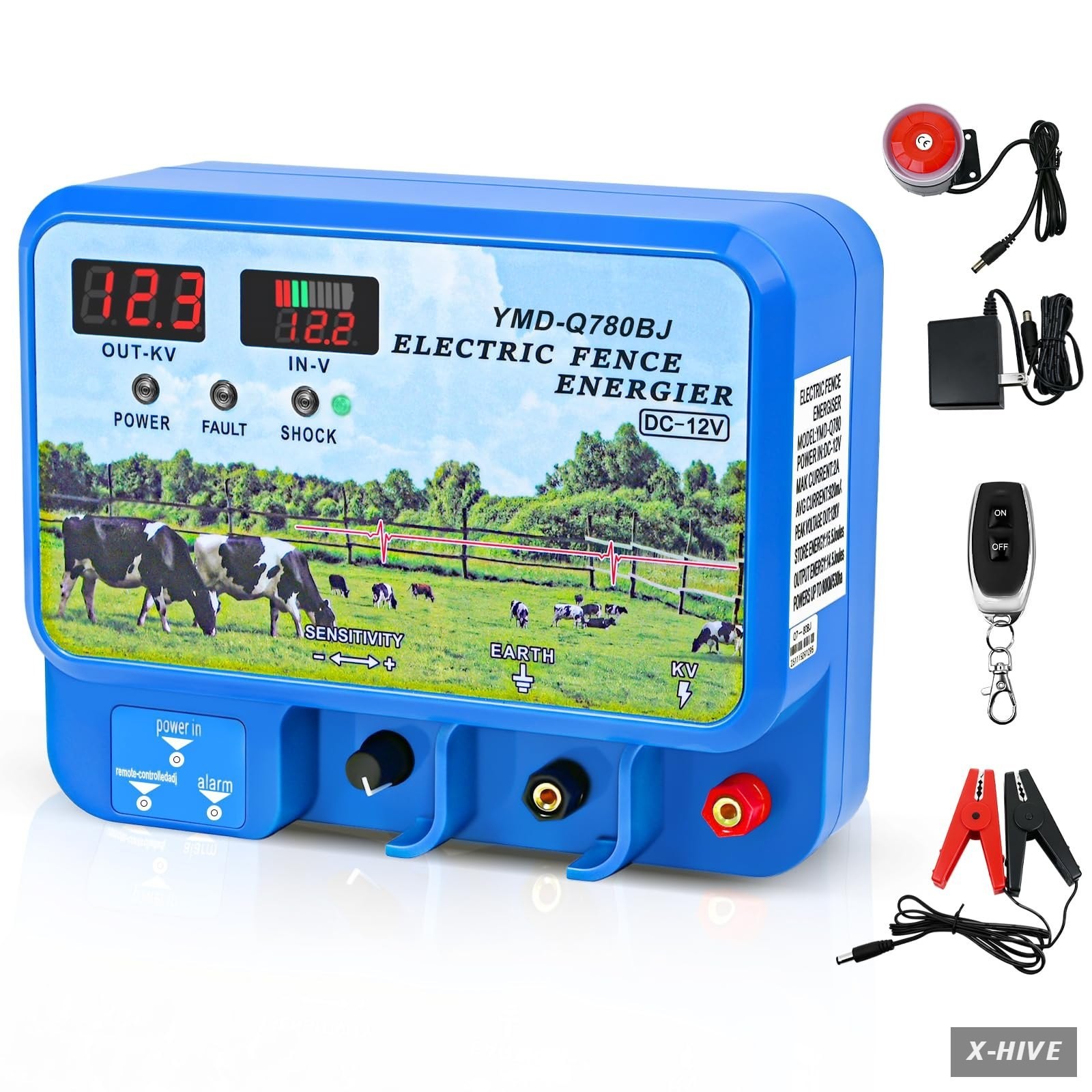 Electric Fence Charger 15.5 Joules 12KV Cover 600 Acres Livestock Farm Security