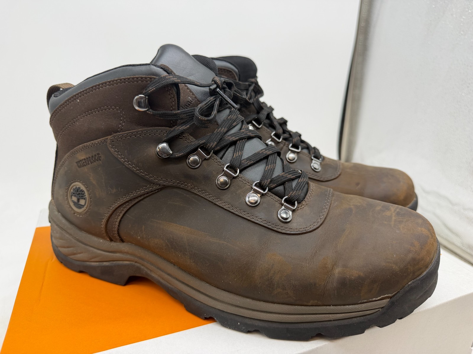 Timberland Flume Mid Hiking Boots Men\'s Brown Leather Waterproof- 13 WIDE Timberland Flume Mid Hiking Boots Men\'s Brown Leather Waterproof- 13 WIDE