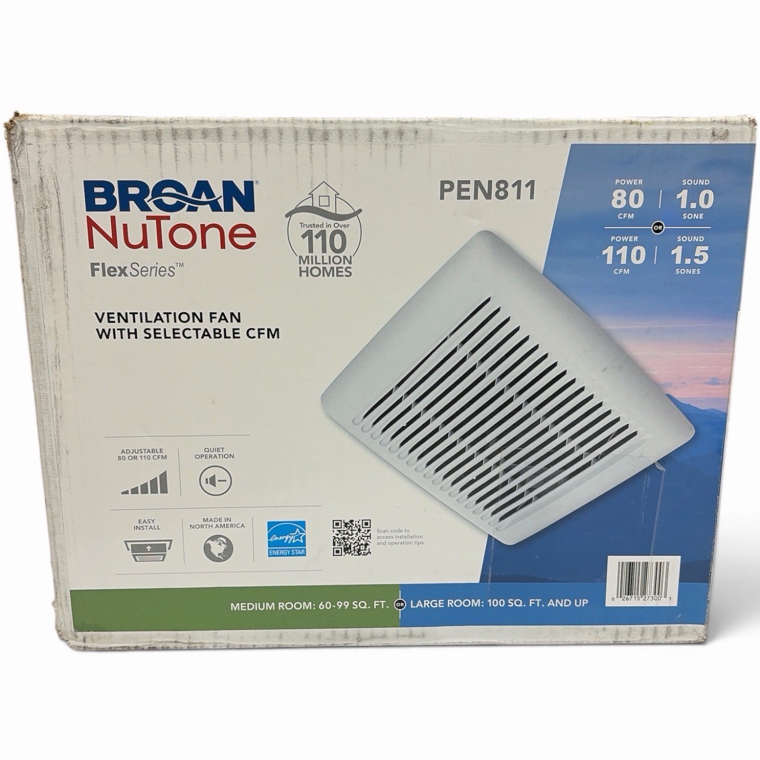Broan NuTone PEN811 Flex Series 80-110 CFM Bathroom Exhaust Fan 1.5 Sone