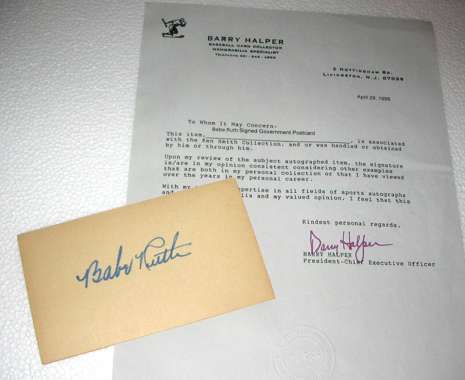 Rare Babe Ruth Signed Postal Card Cover Autograph COA