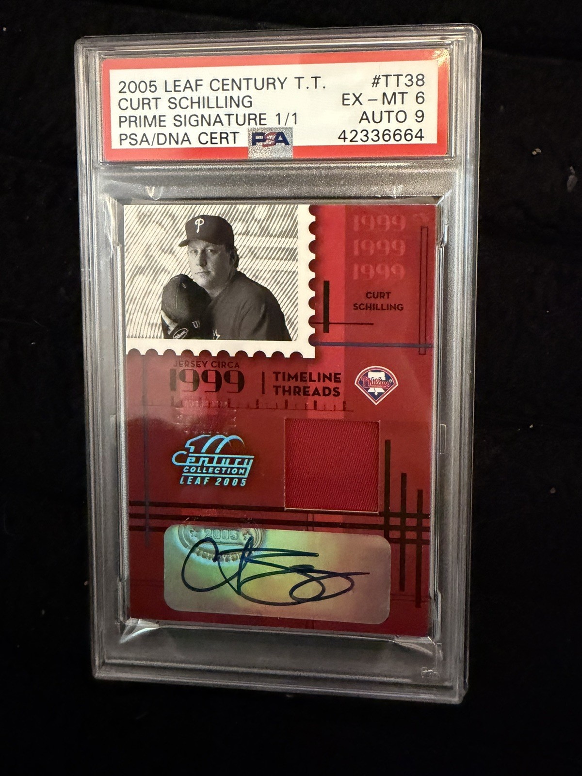 2005 Leaf Century Curt Schilling 1/1 Game-Used Patch PSA 6 Prime Signature 2005 Leaf Century Curt Schilling 1/1 Game-Used Patch PSA 6 Prime Signature