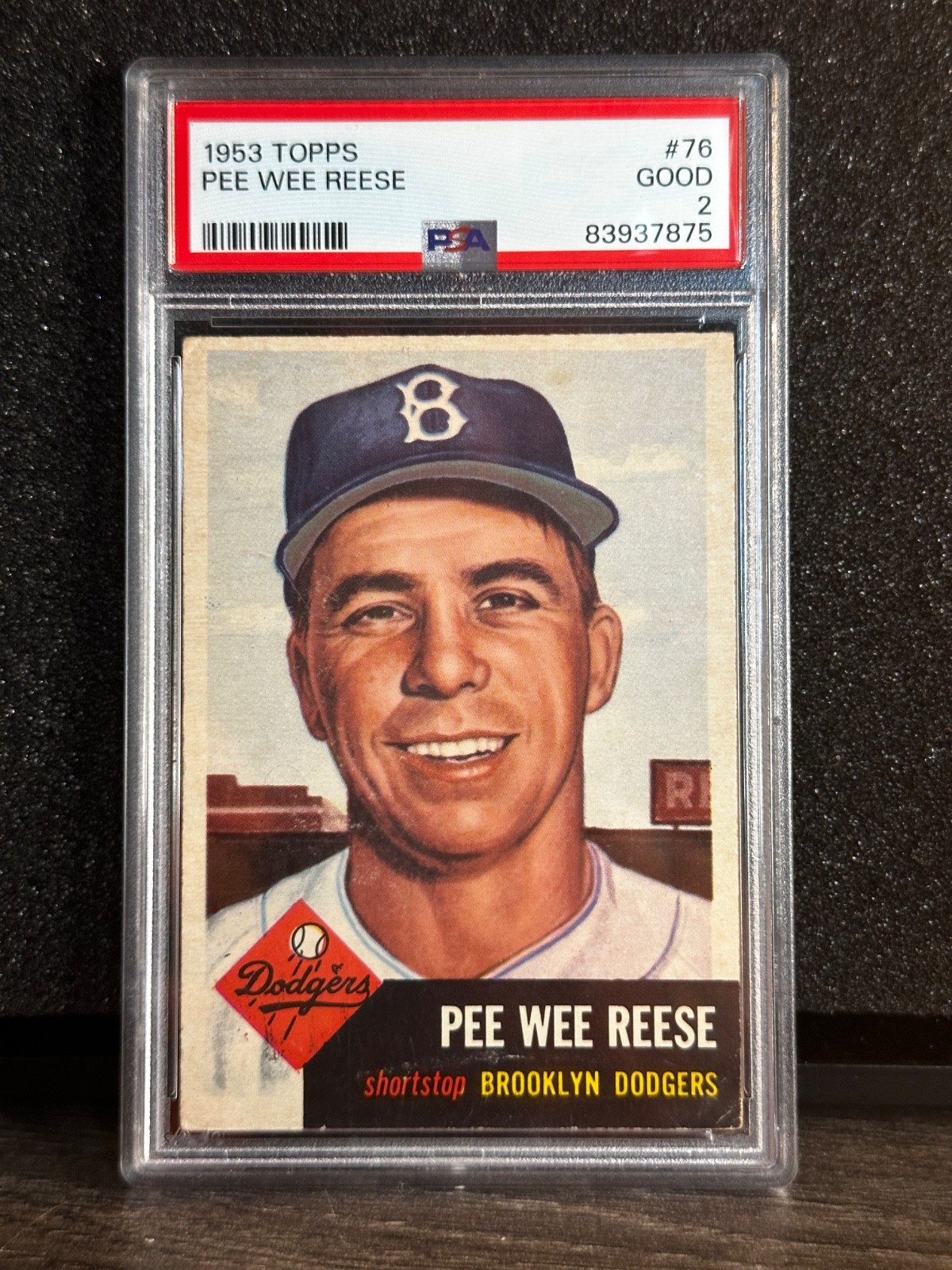 1953 Topps Pee Wee Reese #76 Dodgers PSA 2 CLEAN card 1953 Topps Pee Wee Reese #76 Dodgers PSA 2 CLEAN card