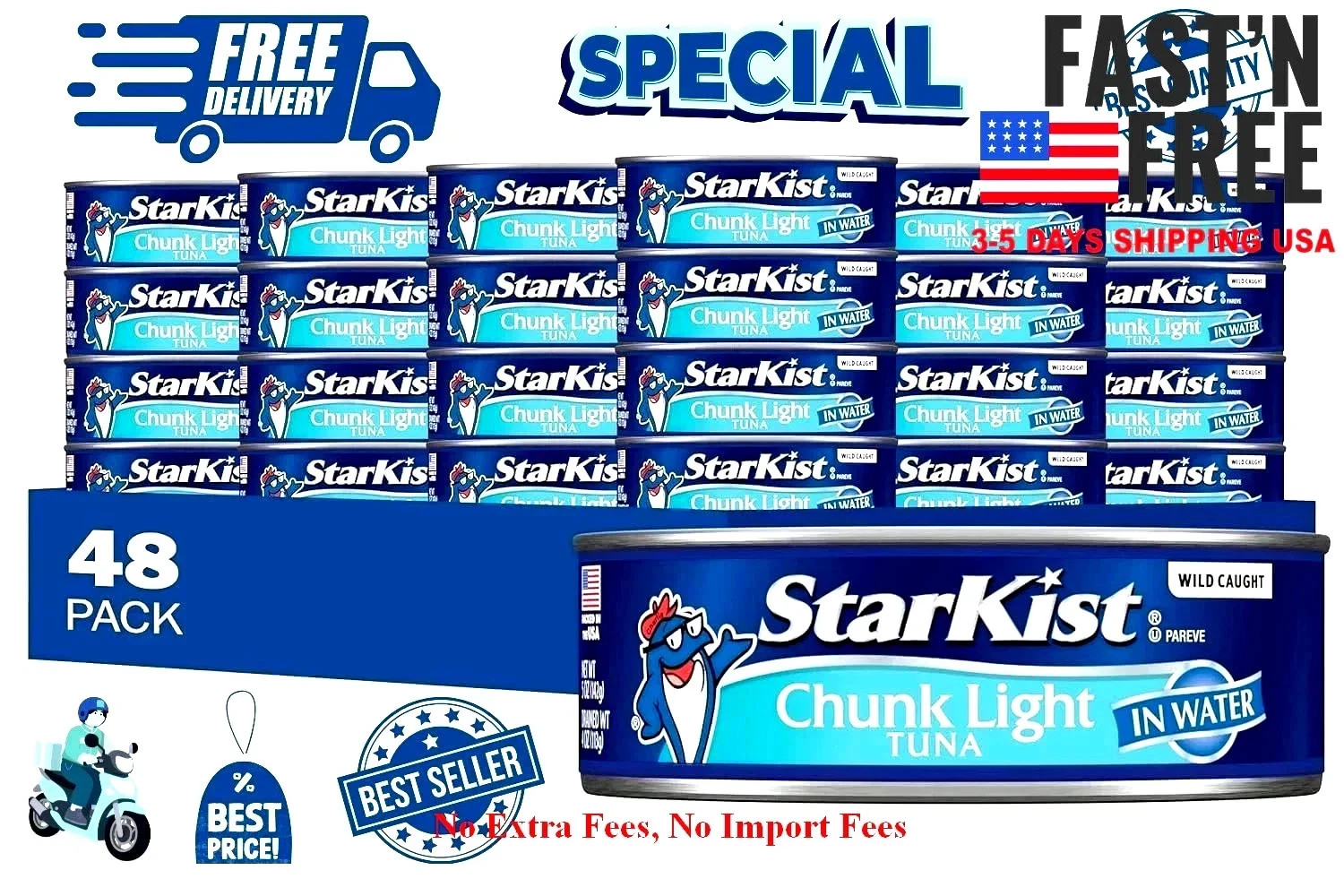 StarKist Chunk Light Tuna in Water 5 oz 48 Pack Canned Tuna Fish Wild Caught fas StarKist Chunk Light Tuna in Water 5 oz 48 Pack Canned Tuna Fish Wild Caught fas