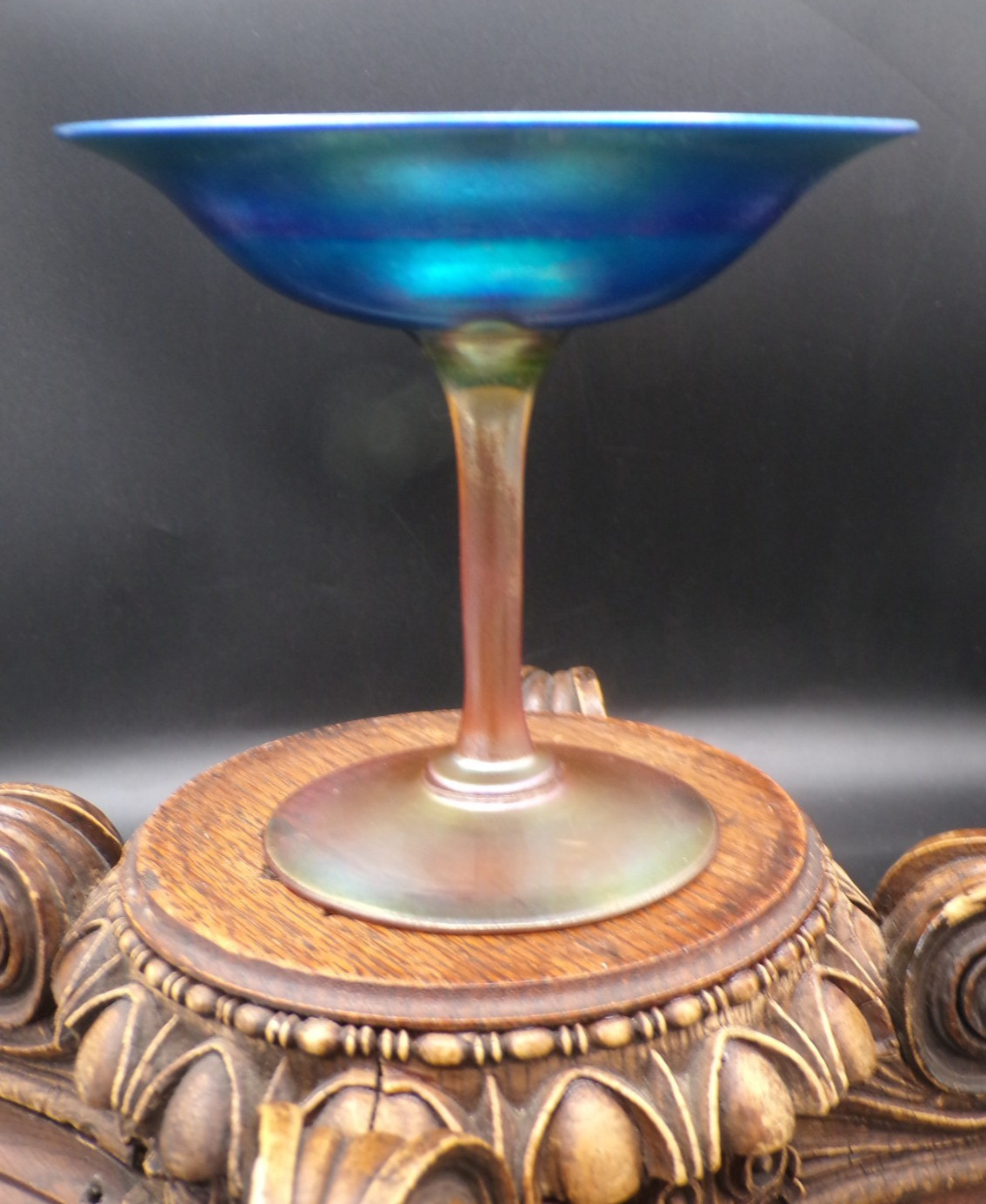 Antique Frederick Carder Steuben #2670 BLUE & BROWN AURENE Art Glass Compote Antique Frederick Carder Steuben #2670 BLUE & BROWN AURENE Art Glass Compote