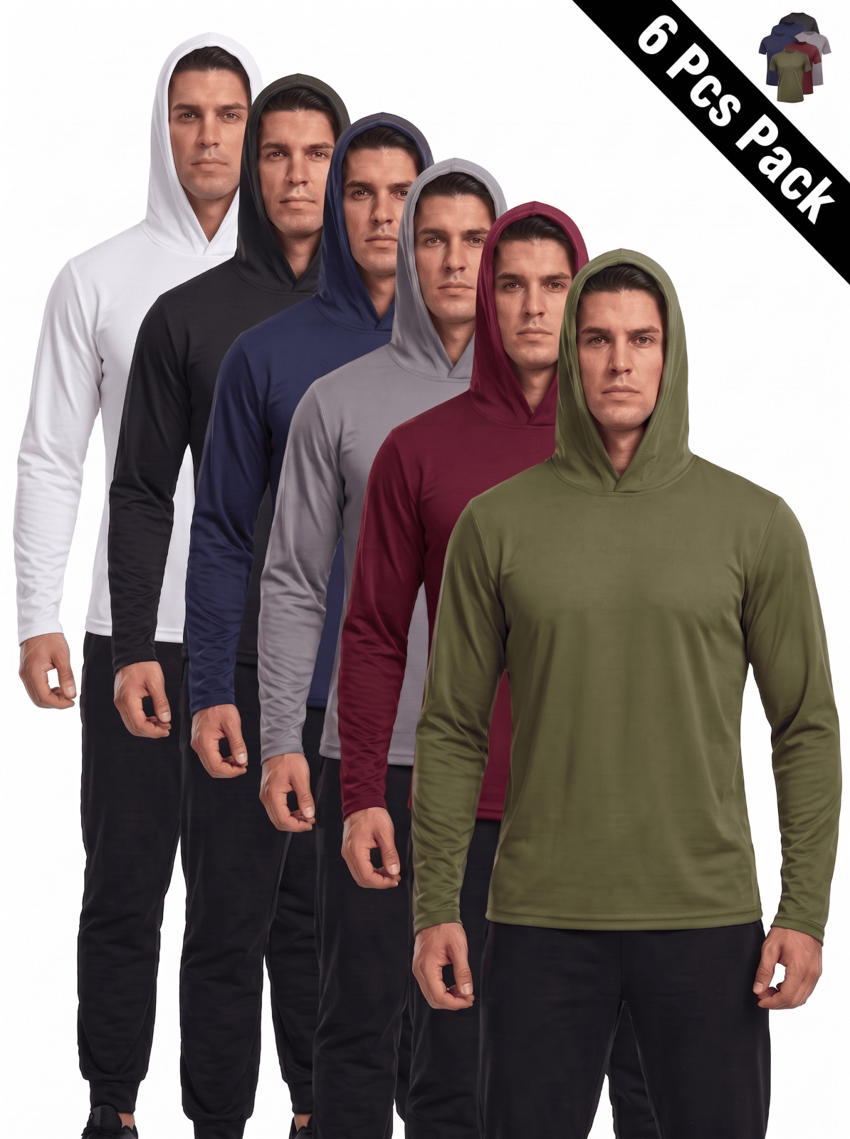 Men\'s 6-Pack Breathable Hooded Sweatshirts Quick Dry Athletic Workout Pullovers