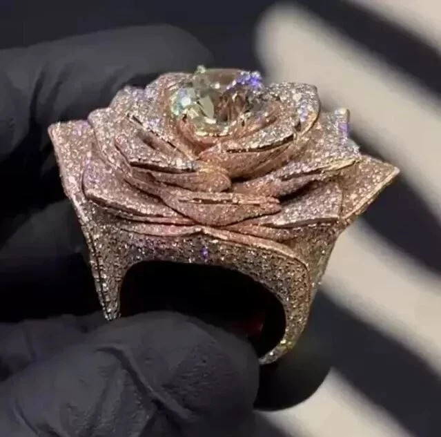 14K Rose Gold Plated 4Ct Round Cut Real Moissanite Cluster Flower Wedding Ring 14K Rose Gold Plated 4Ct Round Cut Real Moissanite Cluster Flower Wedding Ring