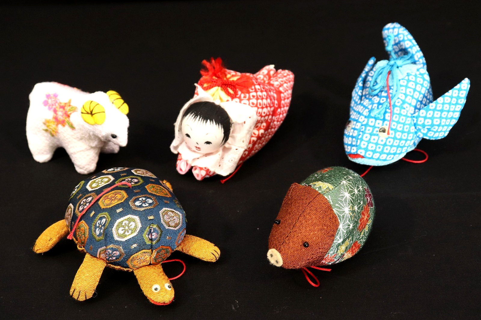 Vintage Japanese Yanagawa Sagemon Hanging Fabric Charms Set 5 Baby Turtle Fish