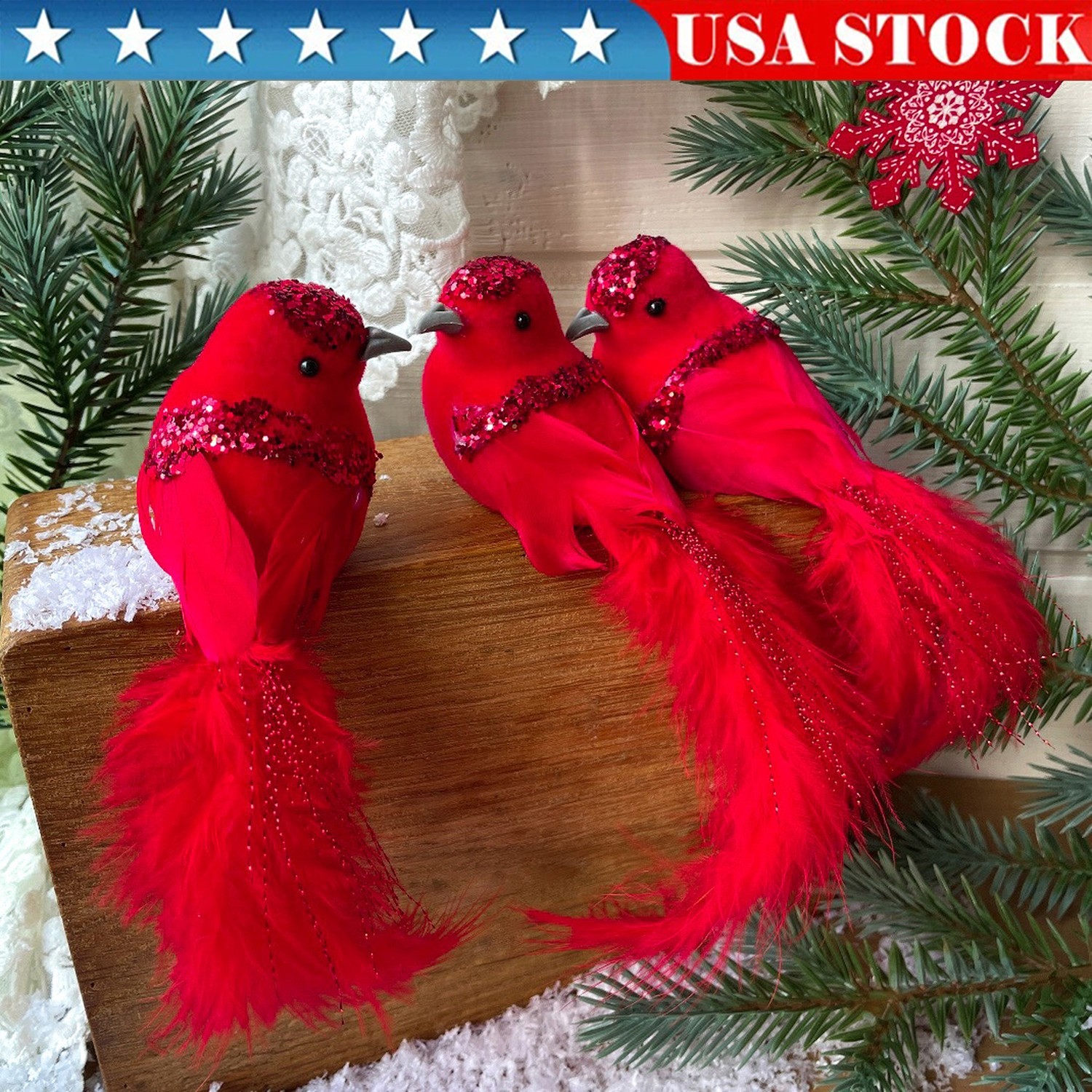 3-6pcs Artificial Red/White Cardinal Birds Cardinal Ornaments for Christmas DIY
