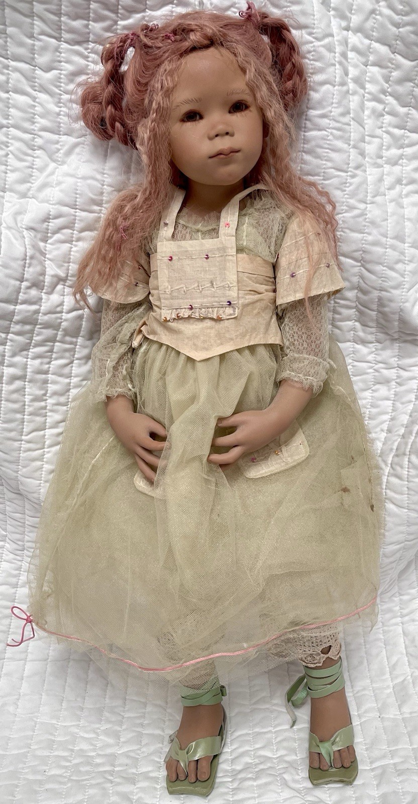 Annette Himstedt Doll Vintage Green Pink Original Outfit Signed Toy Art Girl