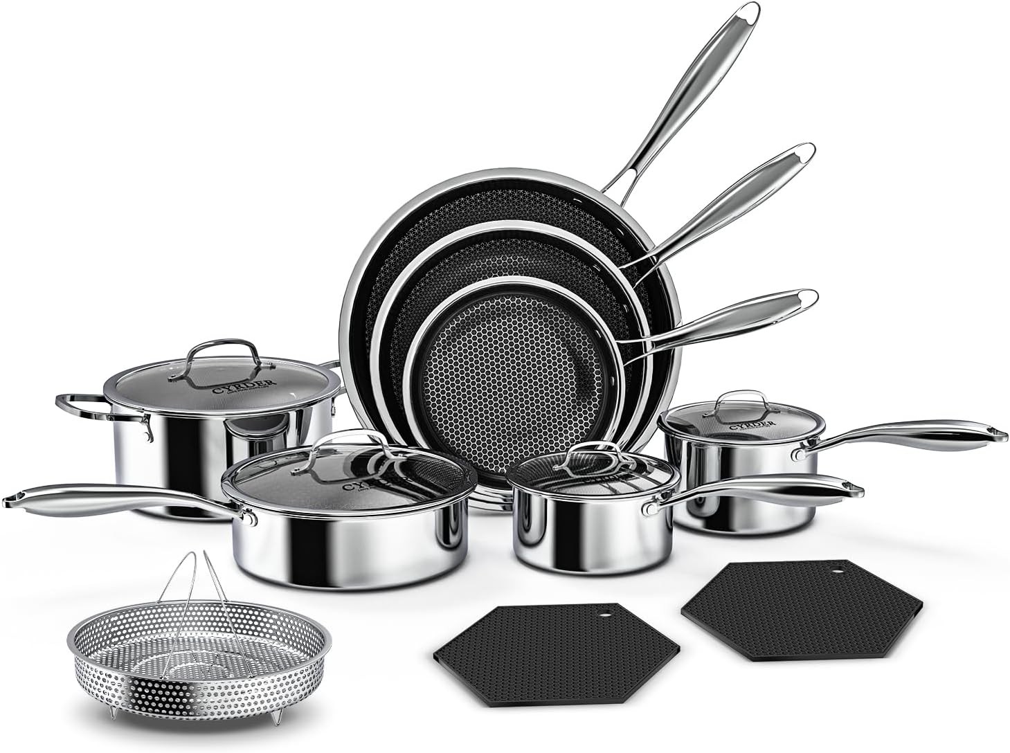 14-Piece Nonstick Hybrid Hex Cookware Set - Induction & Oven Safe, PFOA Free 14-Piece Nonstick Hybrid Hex Cookware Set - Induction & Oven Safe, PFOA Free