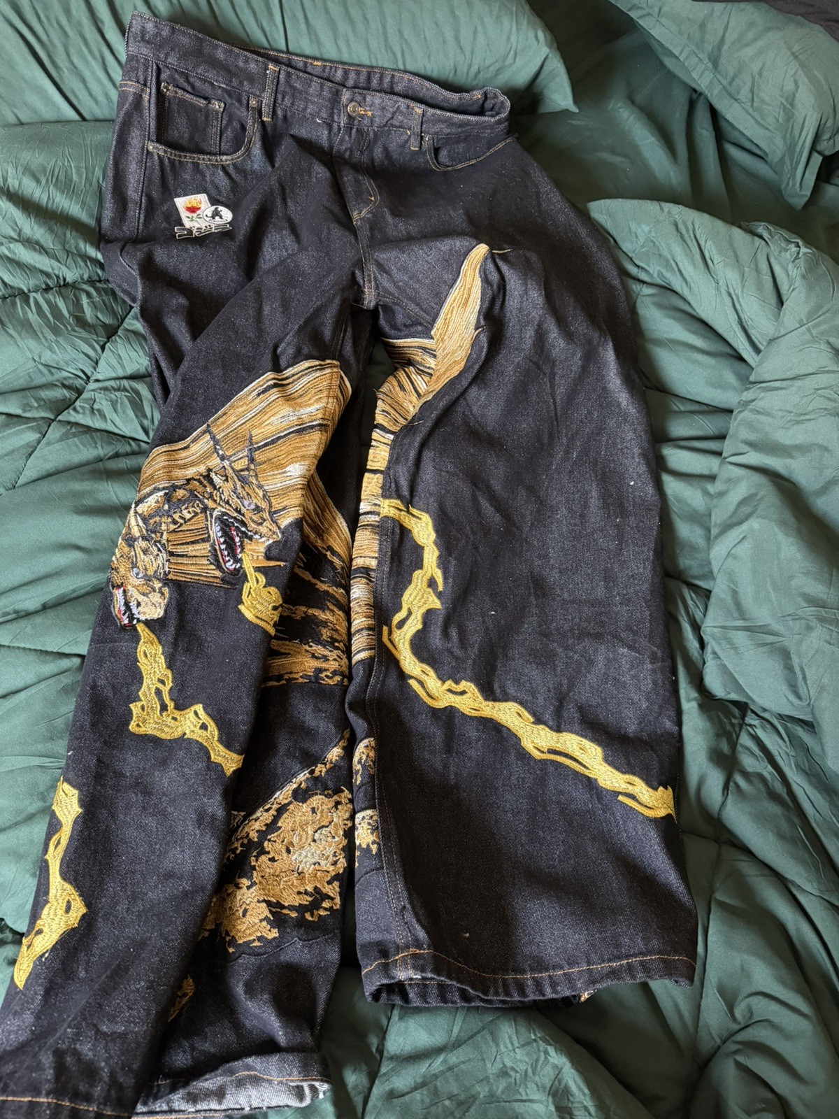Civil Regime Godzilla Jeans Men\'s 38 Black Denim Embroidered Streetwear