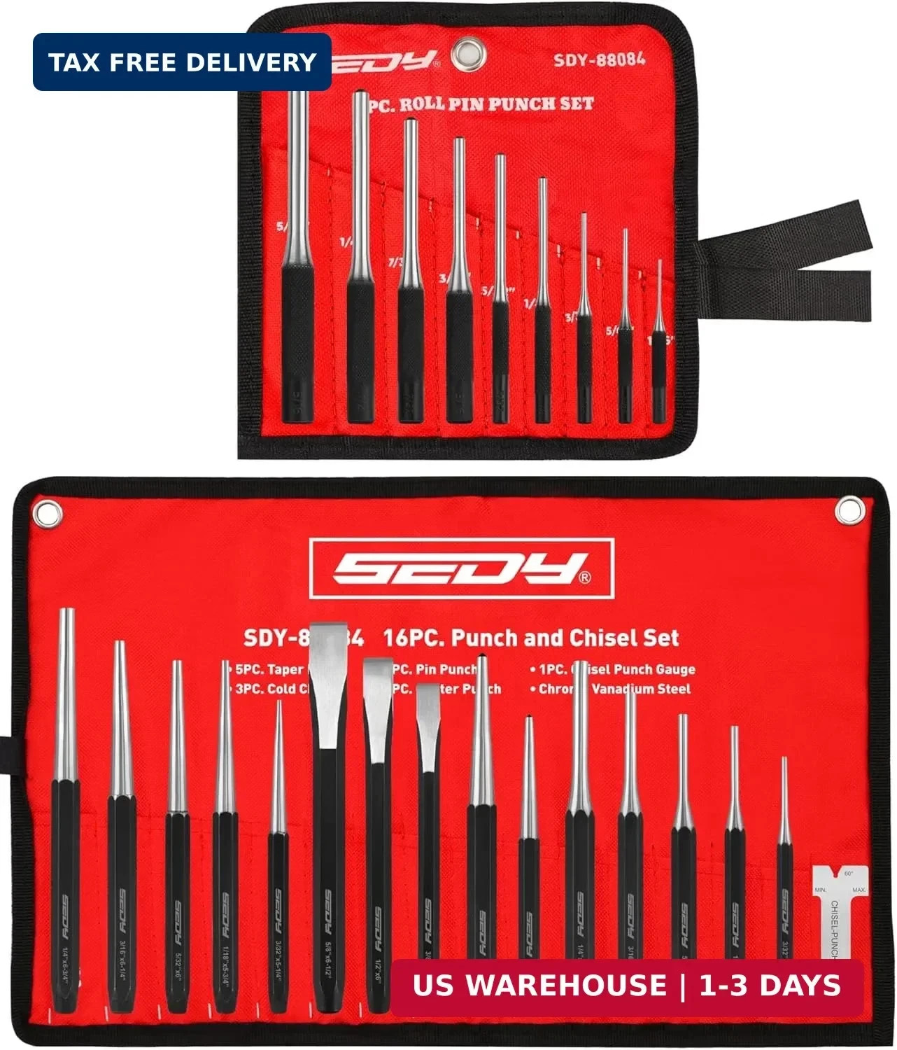 25-Piece Punch and Chisel Set with Roll Pin Punches, Includes Taper, Pin, Center