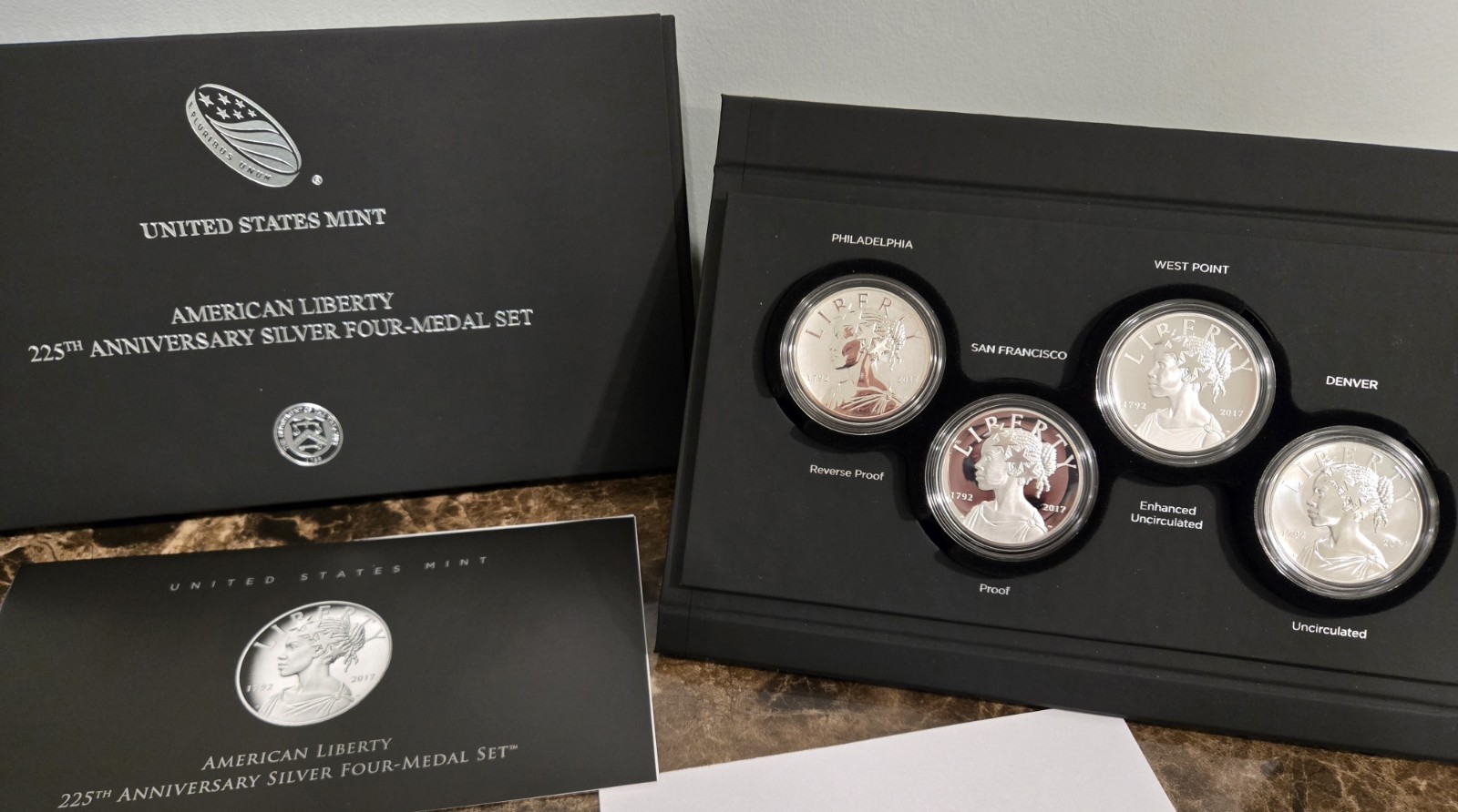 2017 AMERICAN LIBERTY 225TH ANNIVERSARY SILVER 4 MEDAL SET