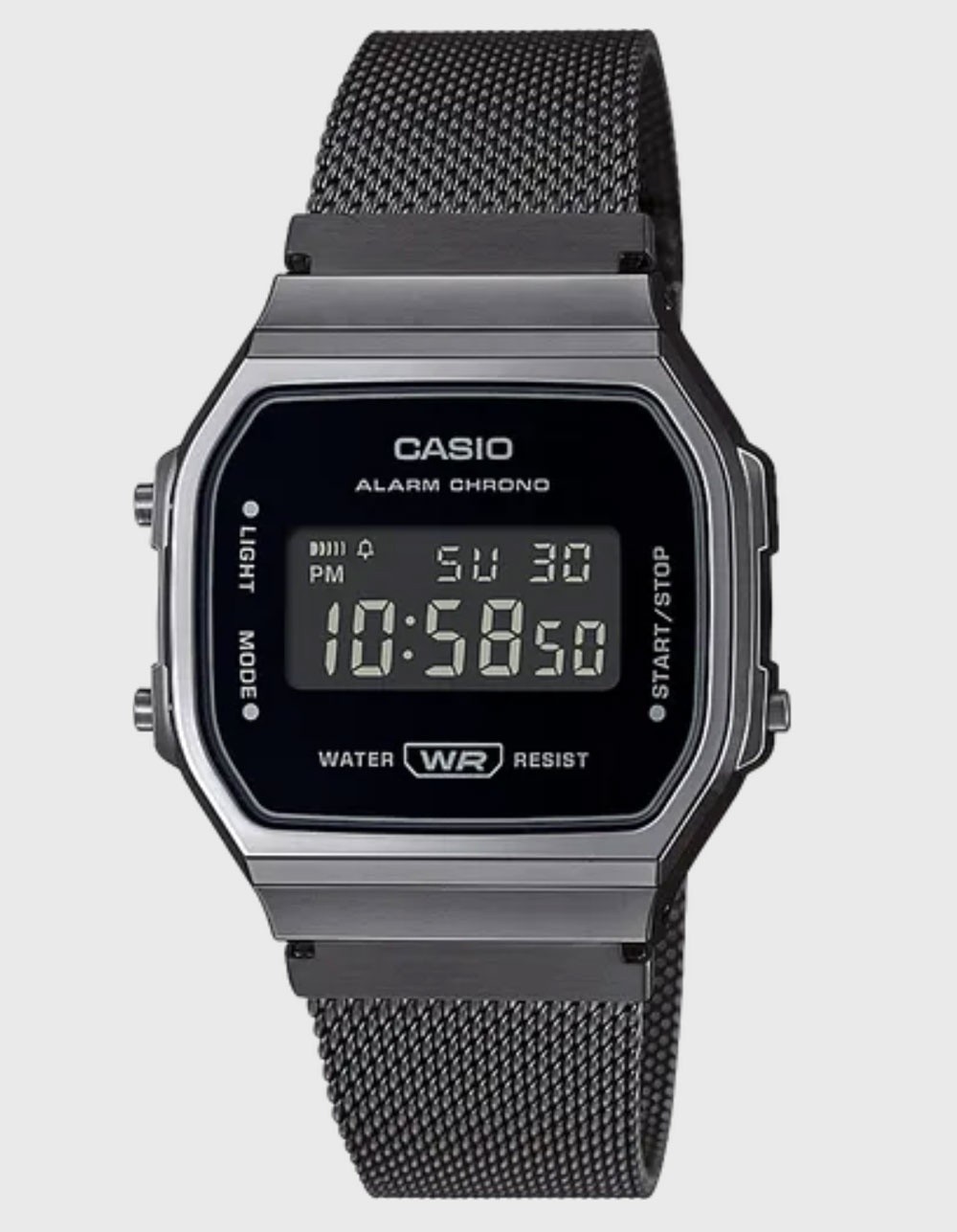 New With Casio A168WEMB1BVT Silver Digital Mesh Band Watch Retro