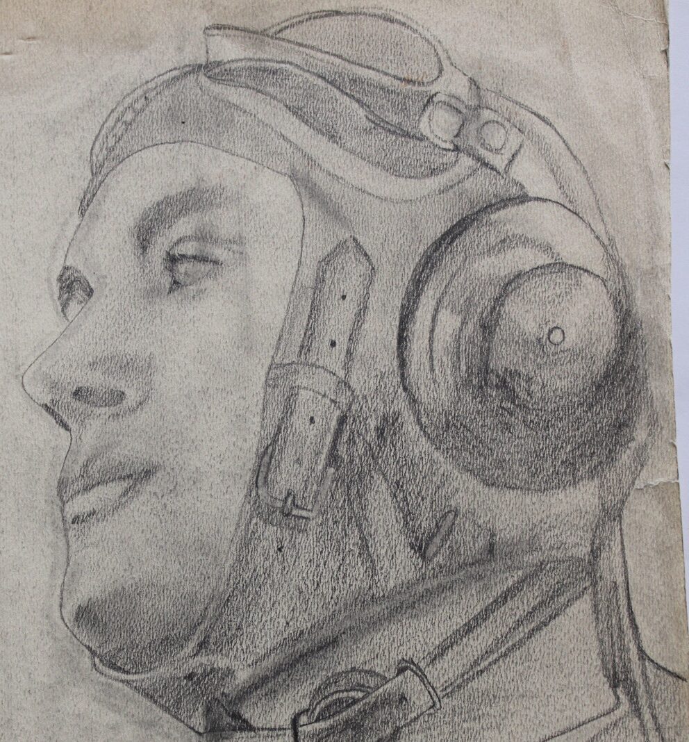 German Soldier/Pilot, 1939, Portrait Drawing by Grete Pöschl