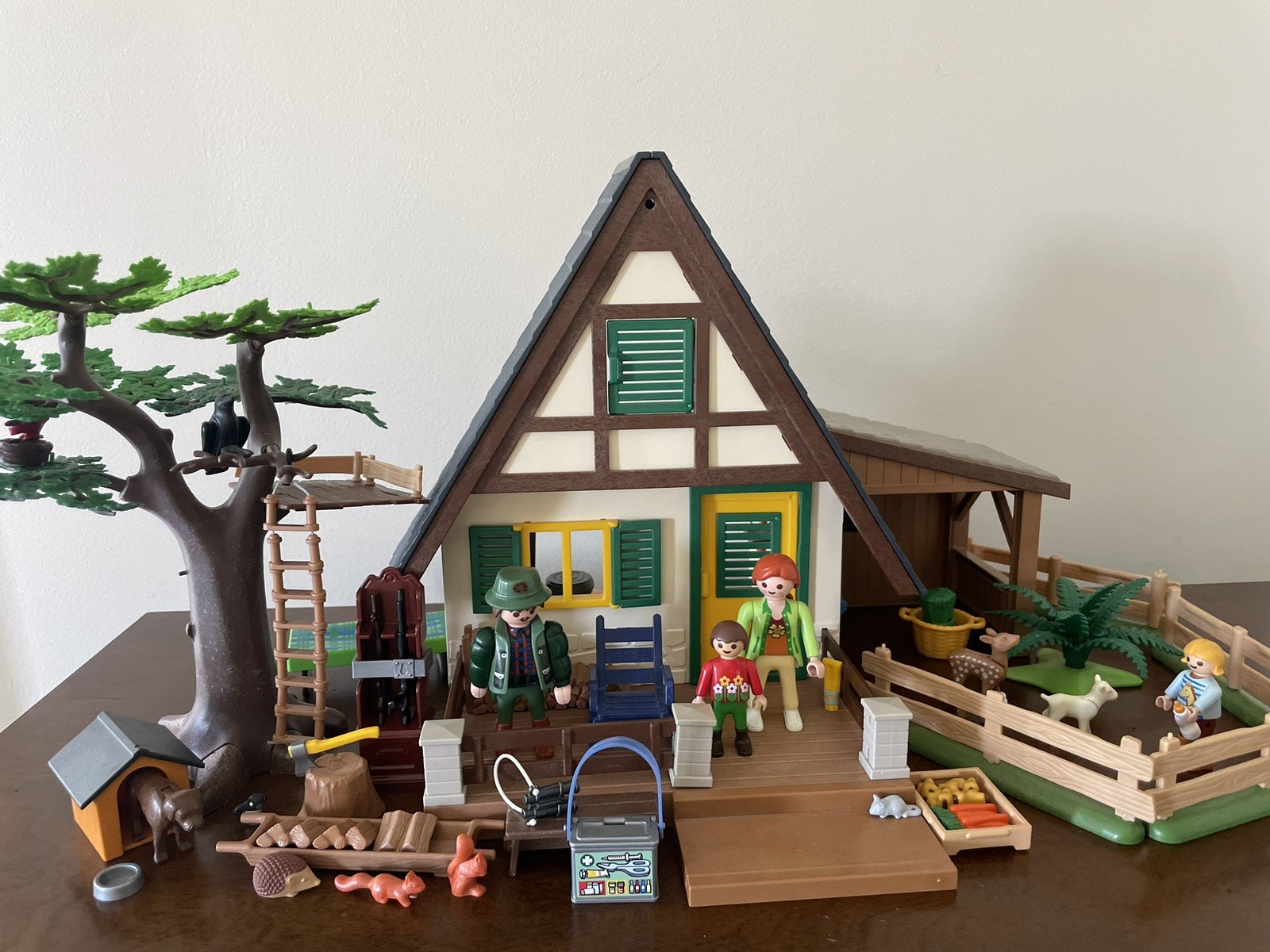 Playmobil Forest Lodge Set Near Complete With Tree, 4 Figures & Animals