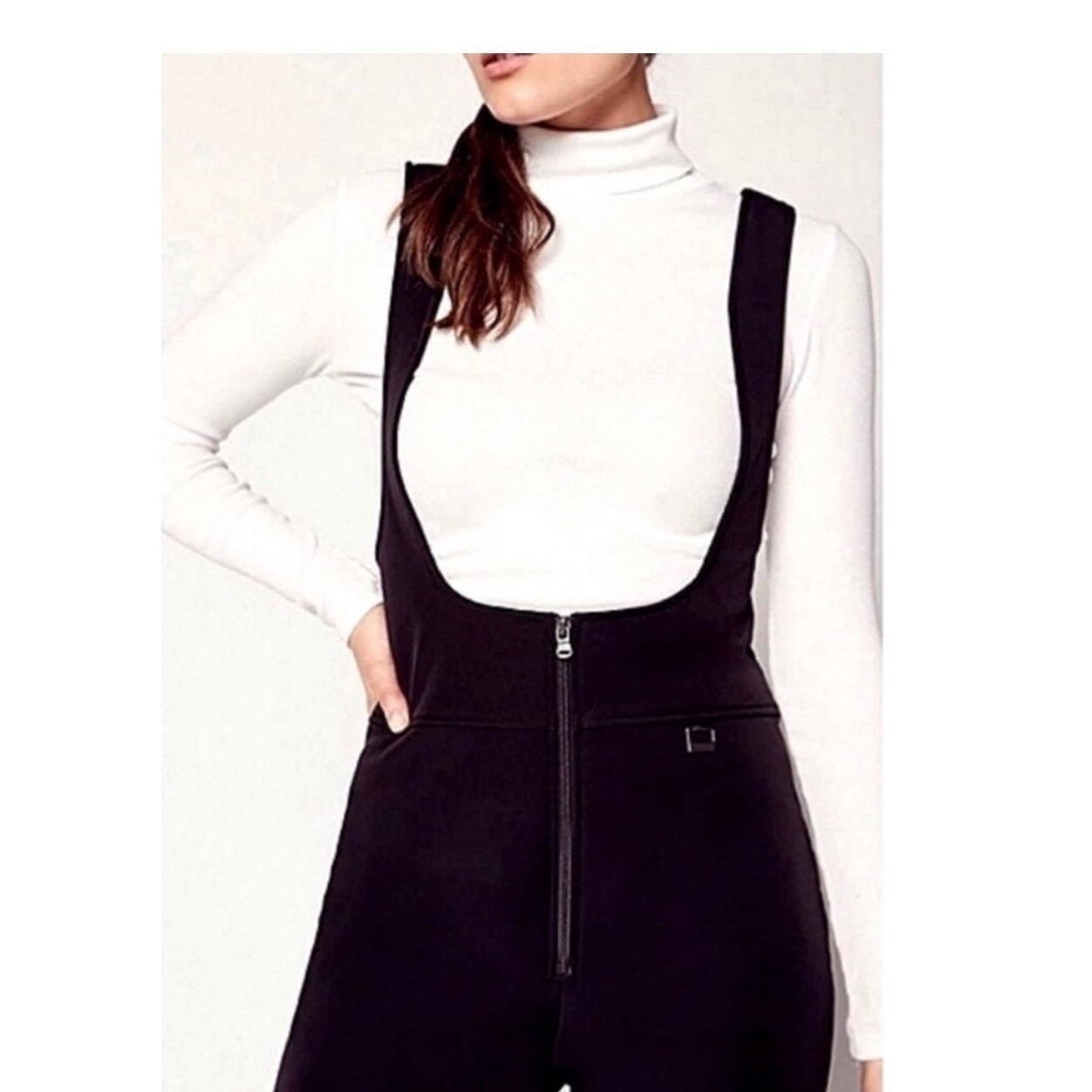 Fera Skiwear Vintage Black Wool Blend Stirrups Ski Bib Overalls Womens 12R 12