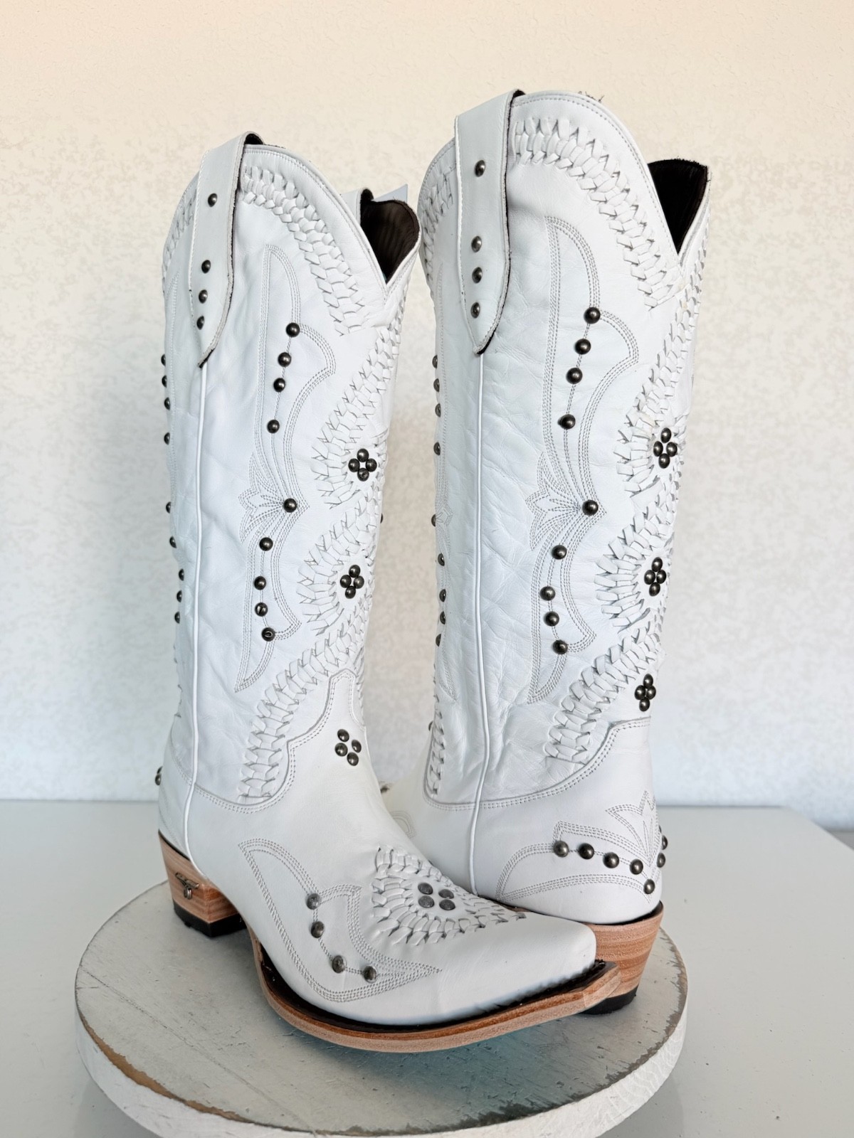 Lane COSSETTE White Cowboy Boots Womens 10 Western Leather Mid Calf Snip Toe