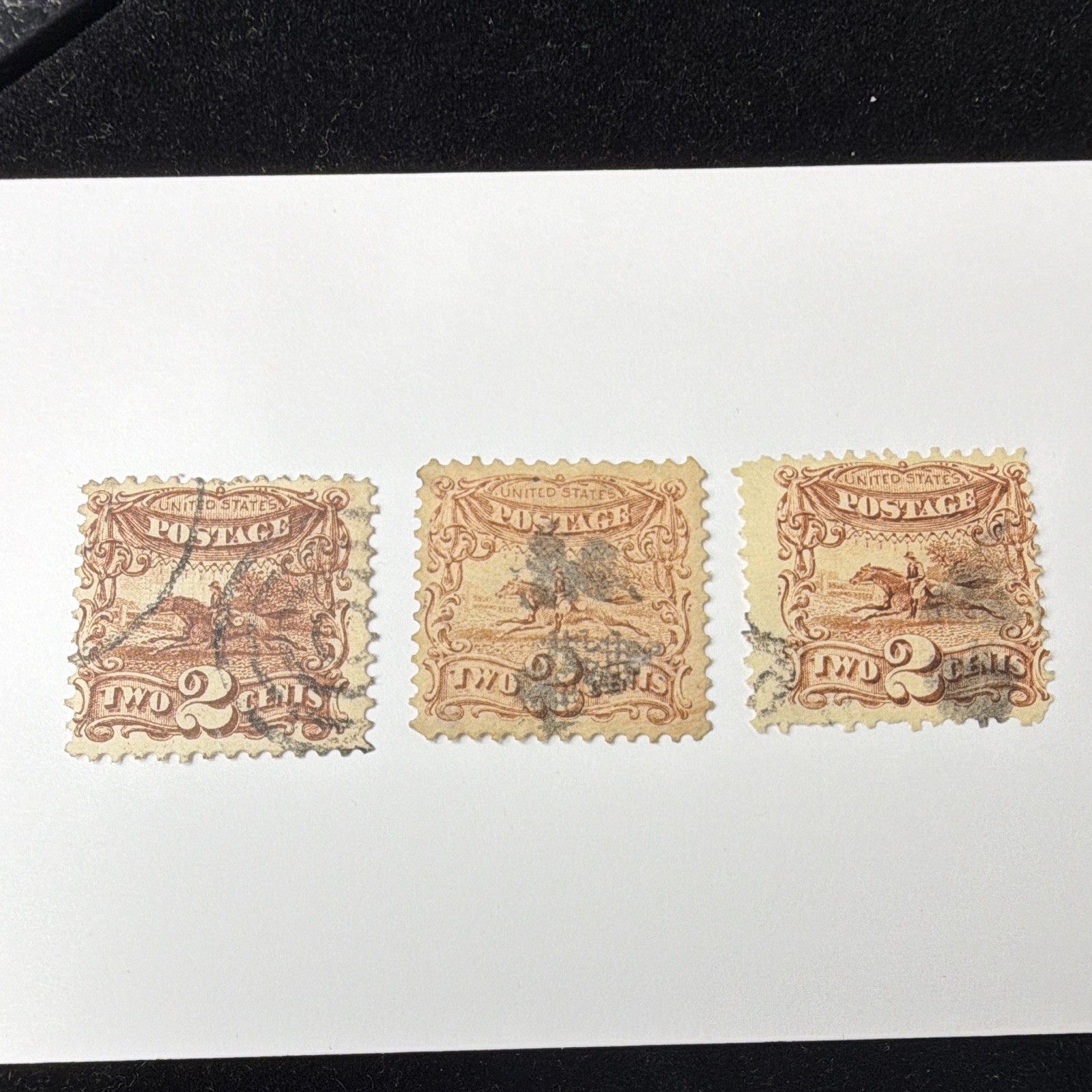 US Scott 113, 1869 Post Horse and Rider, 2c brown Postage Stamps Lot of 3 Used