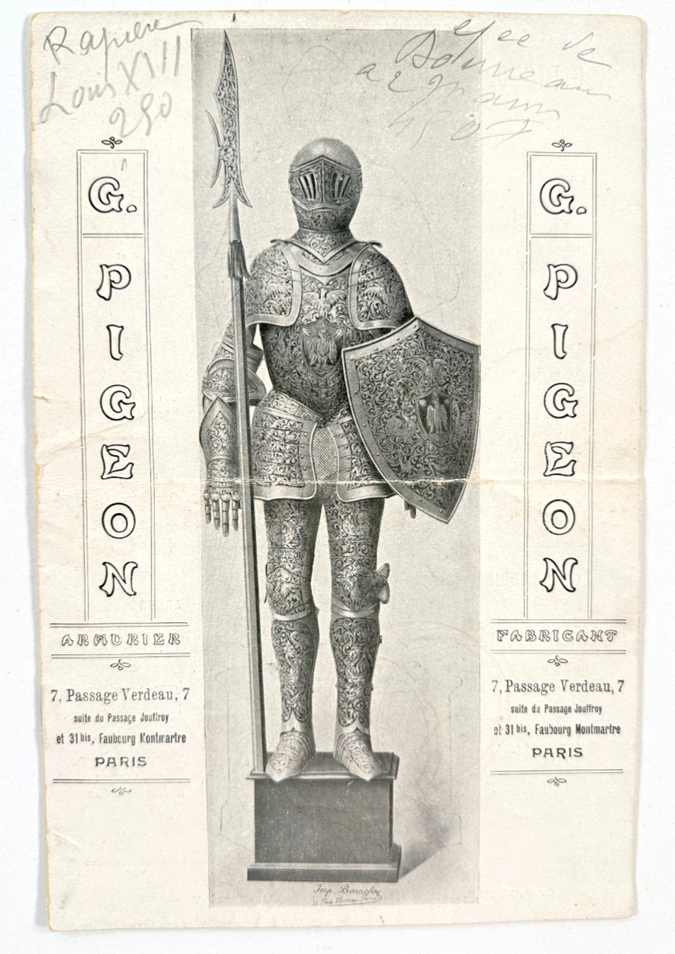 RARE c. 1900 G. Pigeon Coats Suits of Armor Armurier Catalog Paris France