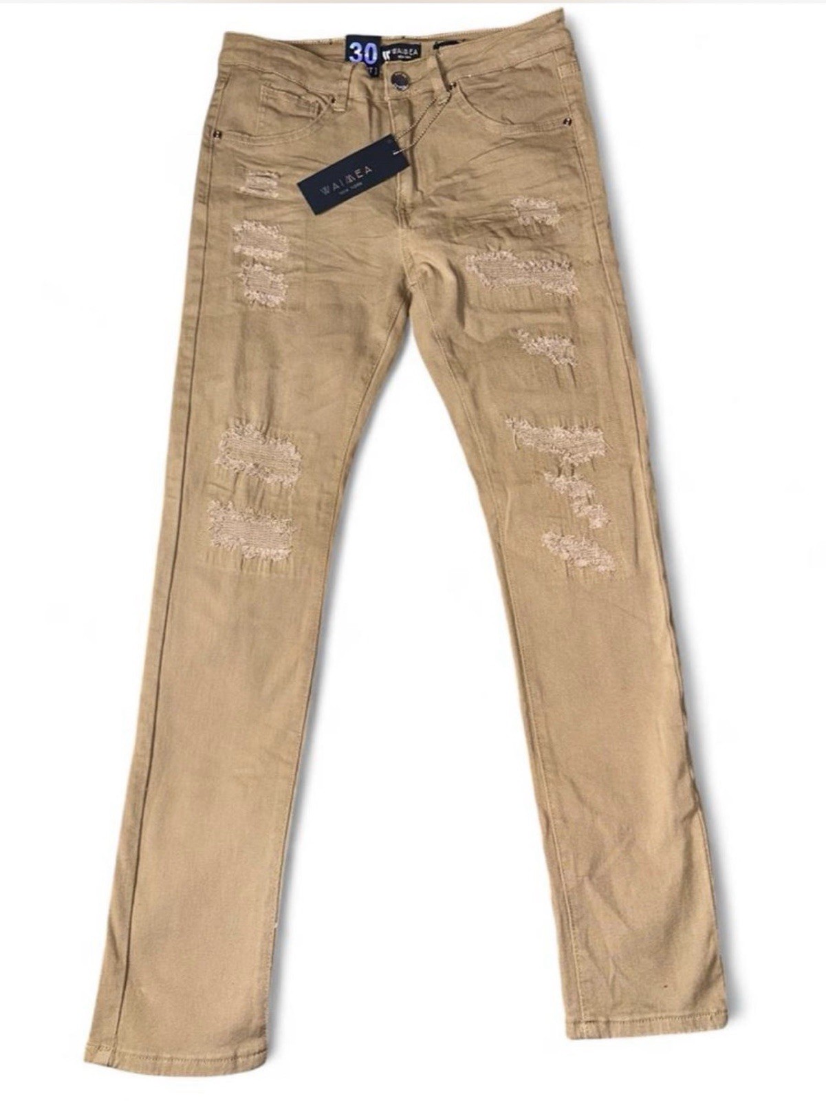 Waimea New York Men’s Khaki Skinny Fit Stretch Distressed Denim Jeans NWT Waimea New York Men’s Khaki Skinny Fit Stretch Distressed Denim Jeans NWT