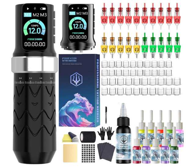 Kit de máquina de tatuaje inalámbrica con 2 baterías y 7 ajustes de recorrido. I