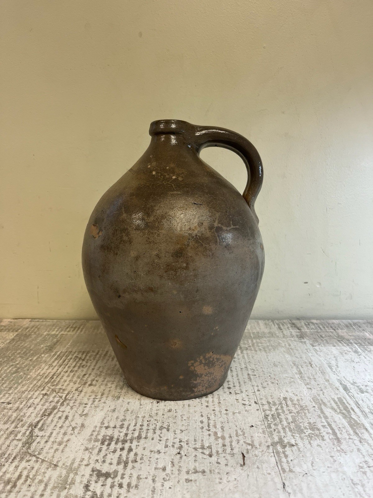 ANTIQUE 1830s GROUT & CRAFTS STONEWARE JUG OVOID SALT GLAZED POTTERY WHATELY MA ANTIQUE 1830s GROUT & CRAFTS STONEWARE JUG OVOID SALT GLAZED POTTERY WHATELY MA
