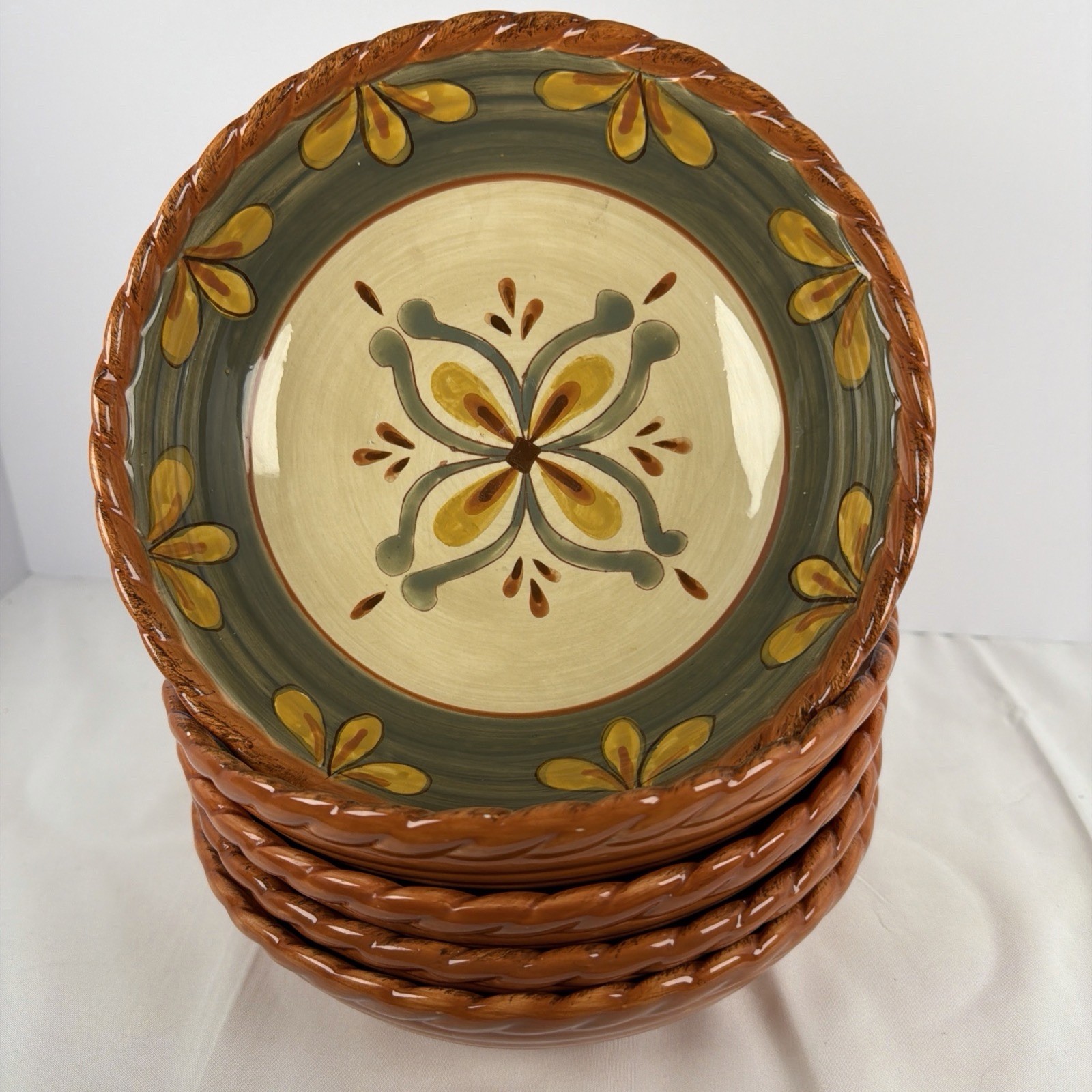 Artimino Tuscan Countryside Siena Terracotta 9” Bowls Stoneware Set of 5
