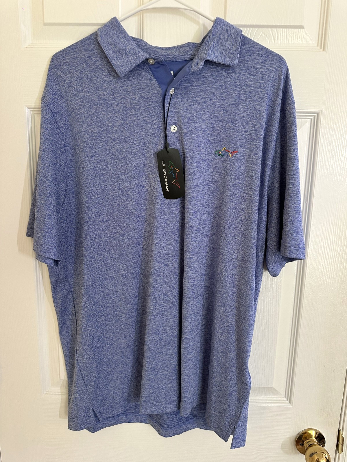 Greg Norman Golf Polo Shirt - Performance Fabric - Blue - Large NEW TAGS Greg Norman Golf Polo Shirt - Performance Fabric - Blue - Large NEW TAGS