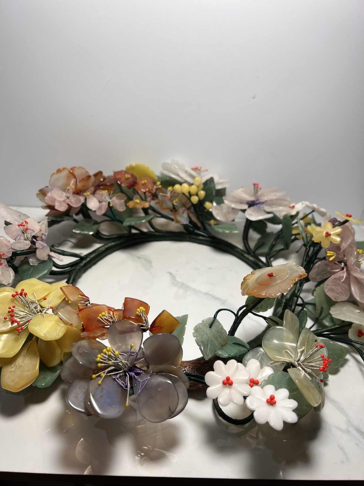 VTG Hand Carved Jade Floral Centerpiece Wreath Chinese Rare 11” VTG Hand Carved Jade Floral Centerpiece Wreath Chinese Rare 11”