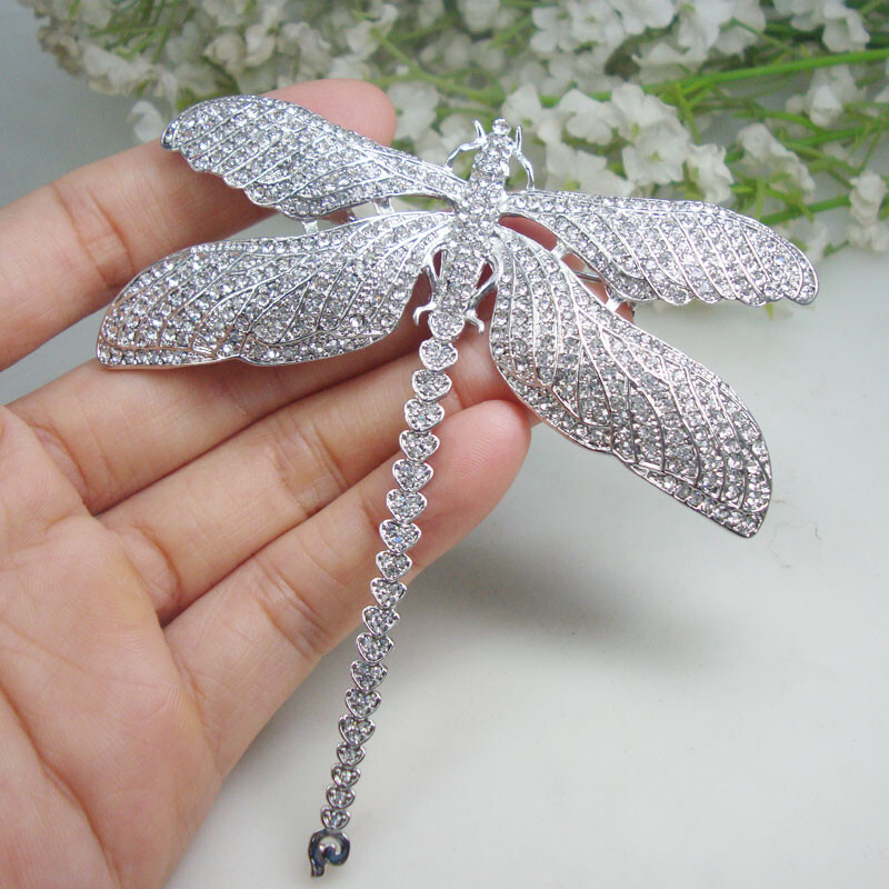 Silver Tone Luxury Dragonfly Insect Woman's Brooch Pin Clear Rhinestone Crystal Silver Tone Luxury Dragonfly Insect Woman's Brooch Pin Clear Rhinestone Crystal