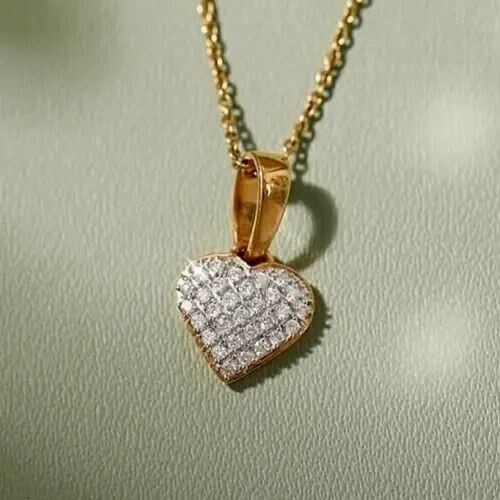 Women Beautiful Heart Pendant Round Cut Simulated Diamond 14K Yellow Gold Plated