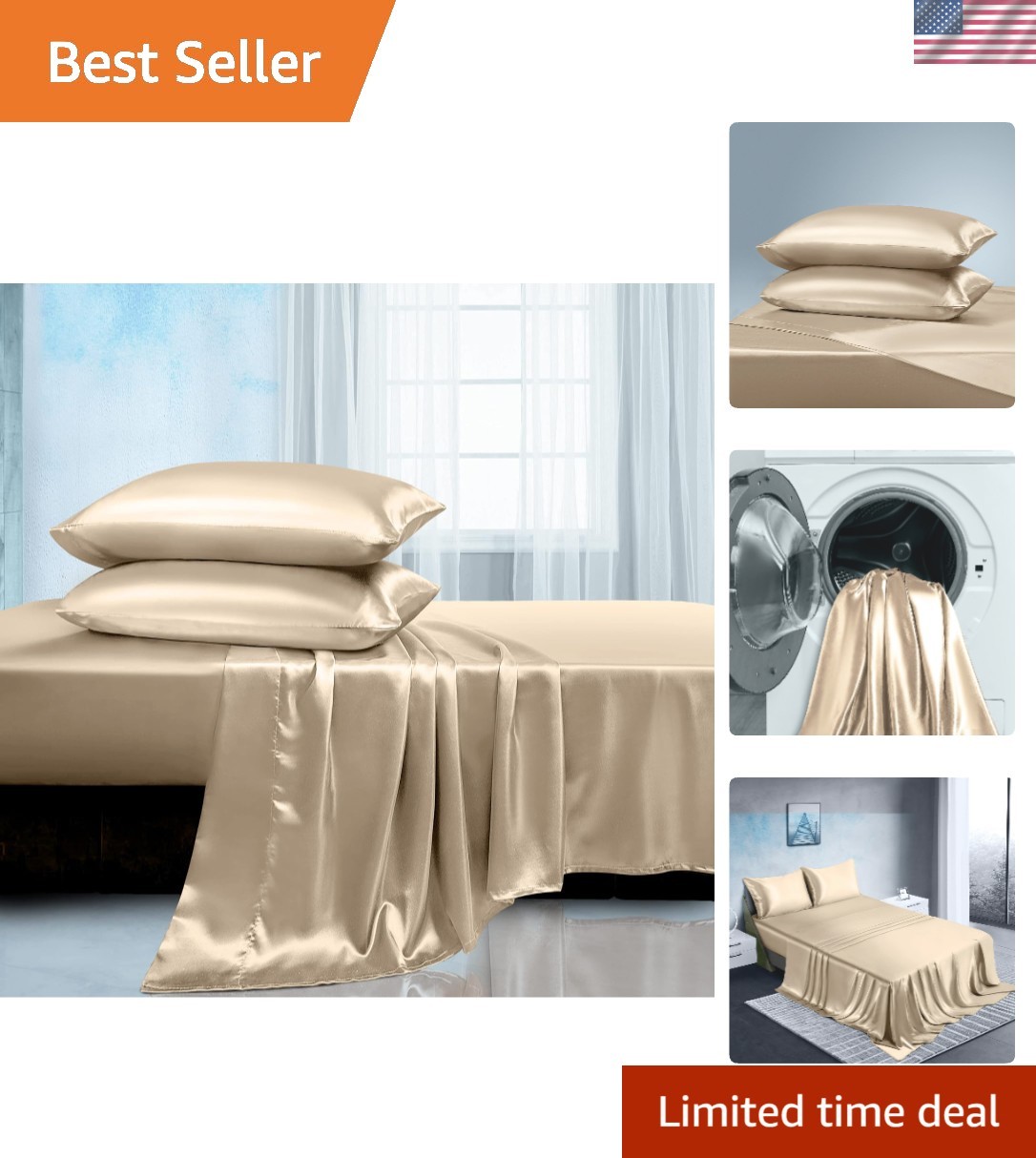 Elegant Satin Twin 3-Piece Sheet Set - Cooling & Breathable for All Seasons
