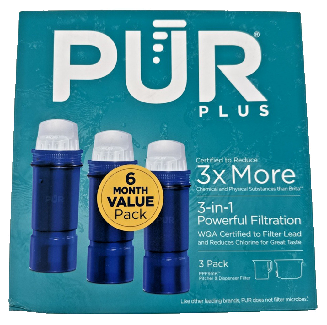 PUR PLUS Pitcher Replacement Filter PPF951K 3 Pack New Filters 6 Month Supply PUR PLUS Pitcher Replacement Filter PPF951K 3 Pack New Filters 6 Month Supply