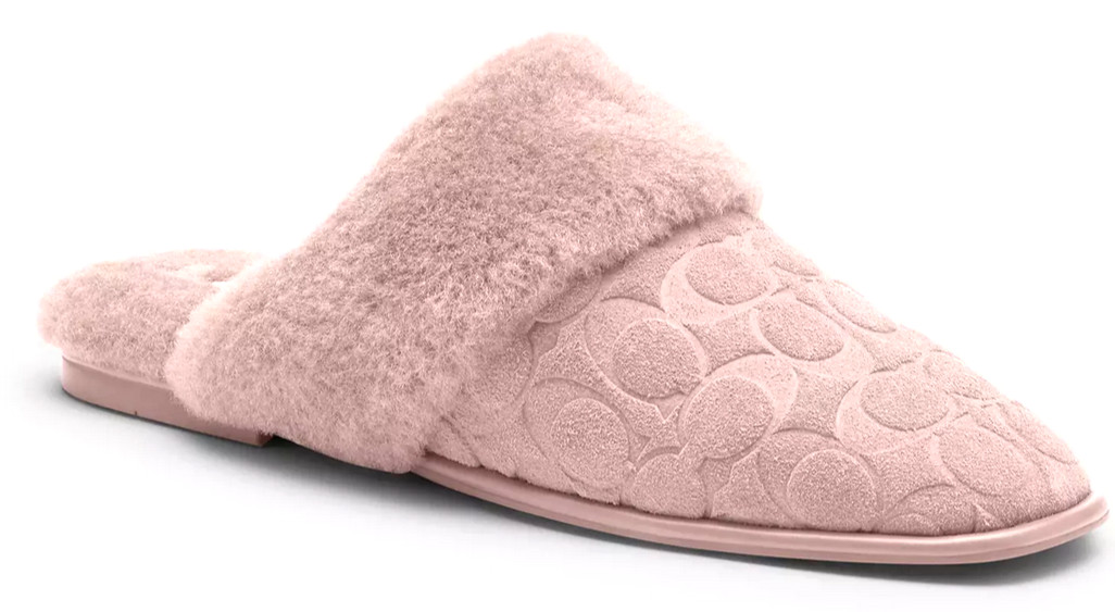❤️Coach Candy Pink Sherpa Flat Mule Signature Suede Slippers - Size 8 CCX65 -NWT