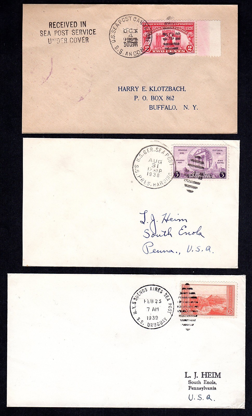 Us 1930\'S Three Paquebot Posted On The High Seas Cover Canal Zone S.S. Ancon