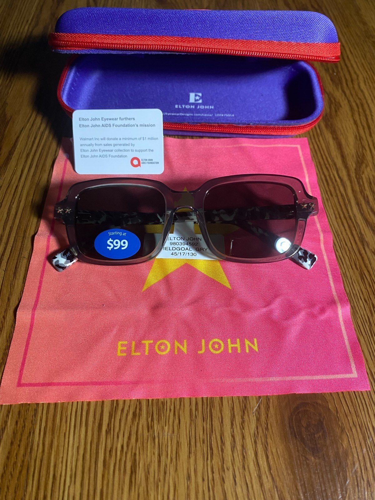 Elton John Sunglasses w/Cleaning Cloth and Case, Model: Field Goal 45-17-130