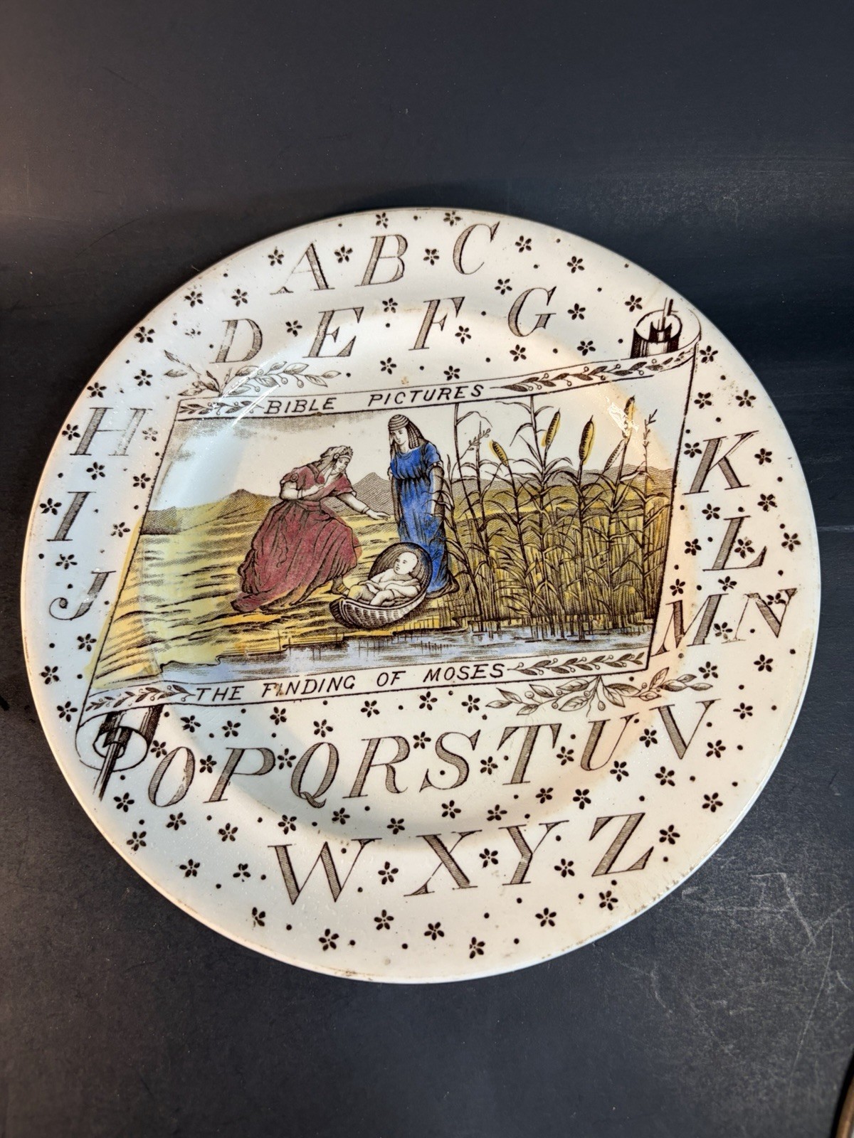 Antique 19th Century England ABC Plate Bible Pictures The Finding Of Moses Antique 19th Century England ABC Plate Bible Pictures The Finding Of Moses