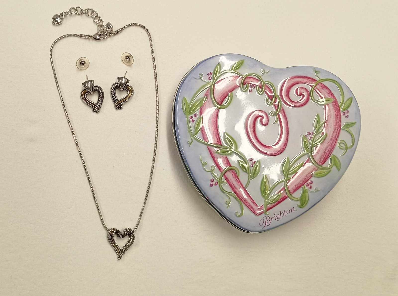 Brighton \'Callie\' Set: Heart Pendant Necklace + Pierced Earrings + Heart Tin Box