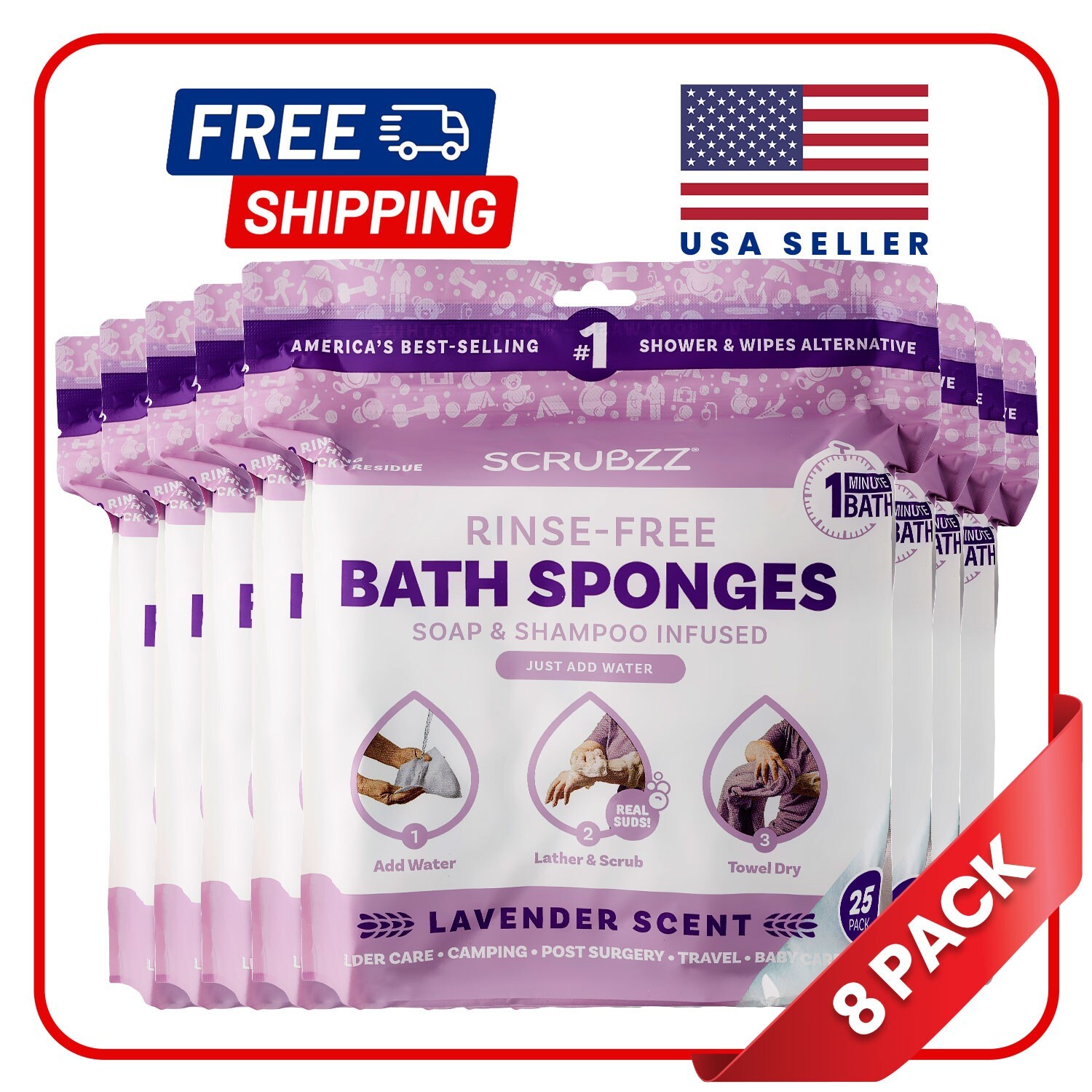 Scrubzz Disposable Rinse Free Bathing Sponges - Lavender, 200 Count Scrubzz Disposable Rinse Free Bathing Sponges - Lavender, 200 Count