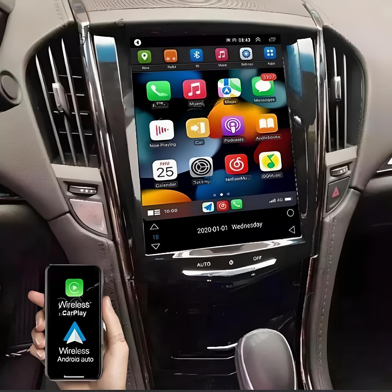 New Apple Carplay For Cadillac ATS SRX XTS ATSL Android13 Car Stereo Radio Navi