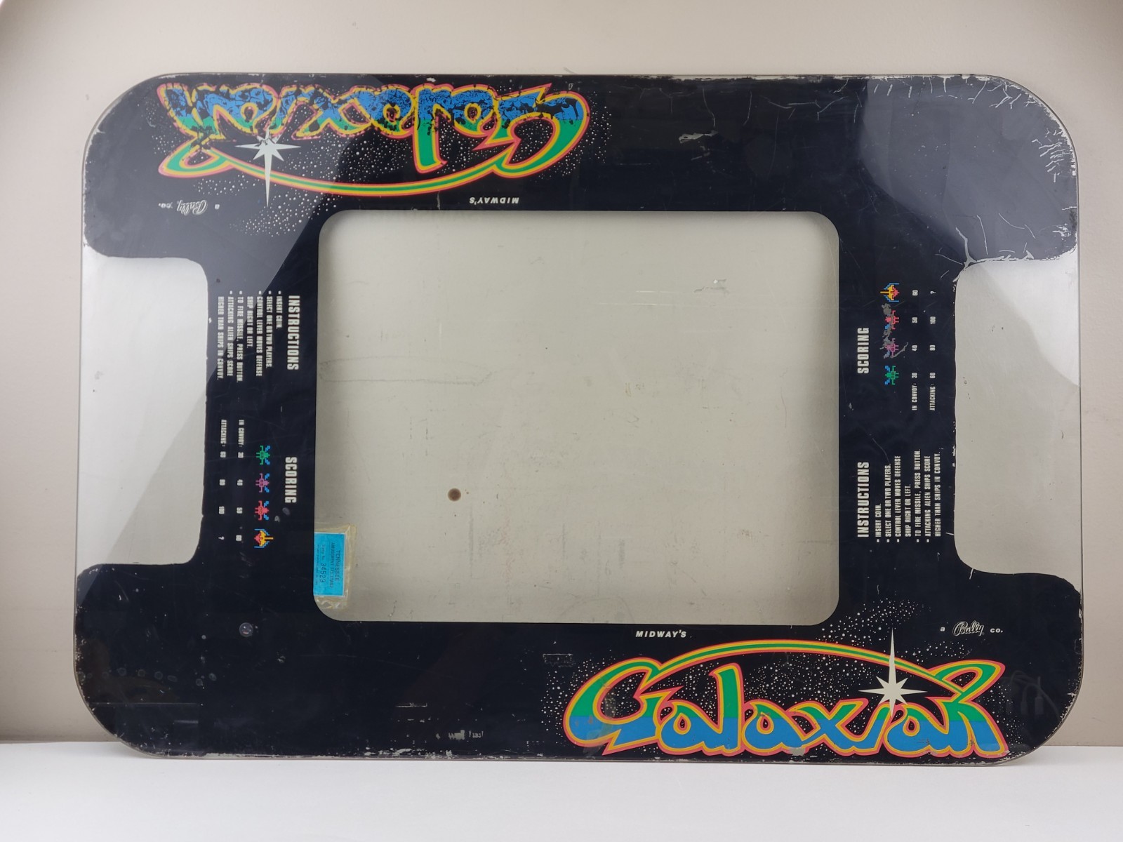 Original Bally Midway Galaxian Cocktail Table Reverse Screen Printed Glass Top Original Bally Midway Galaxian Cocktail Table Reverse Screen Printed Glass Top