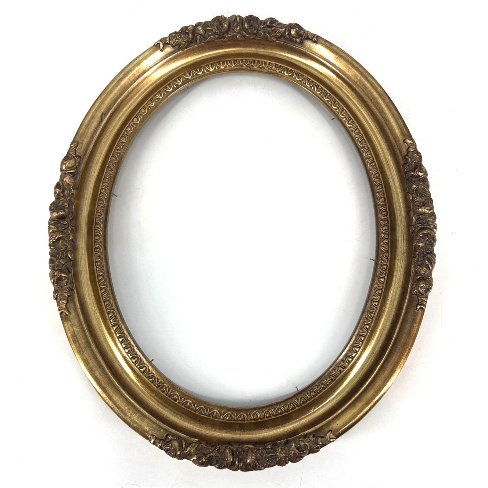 Vintage Ornate Gilt Wood Oval Frame Picture Rose Gold Made in Mexico 11”x14”