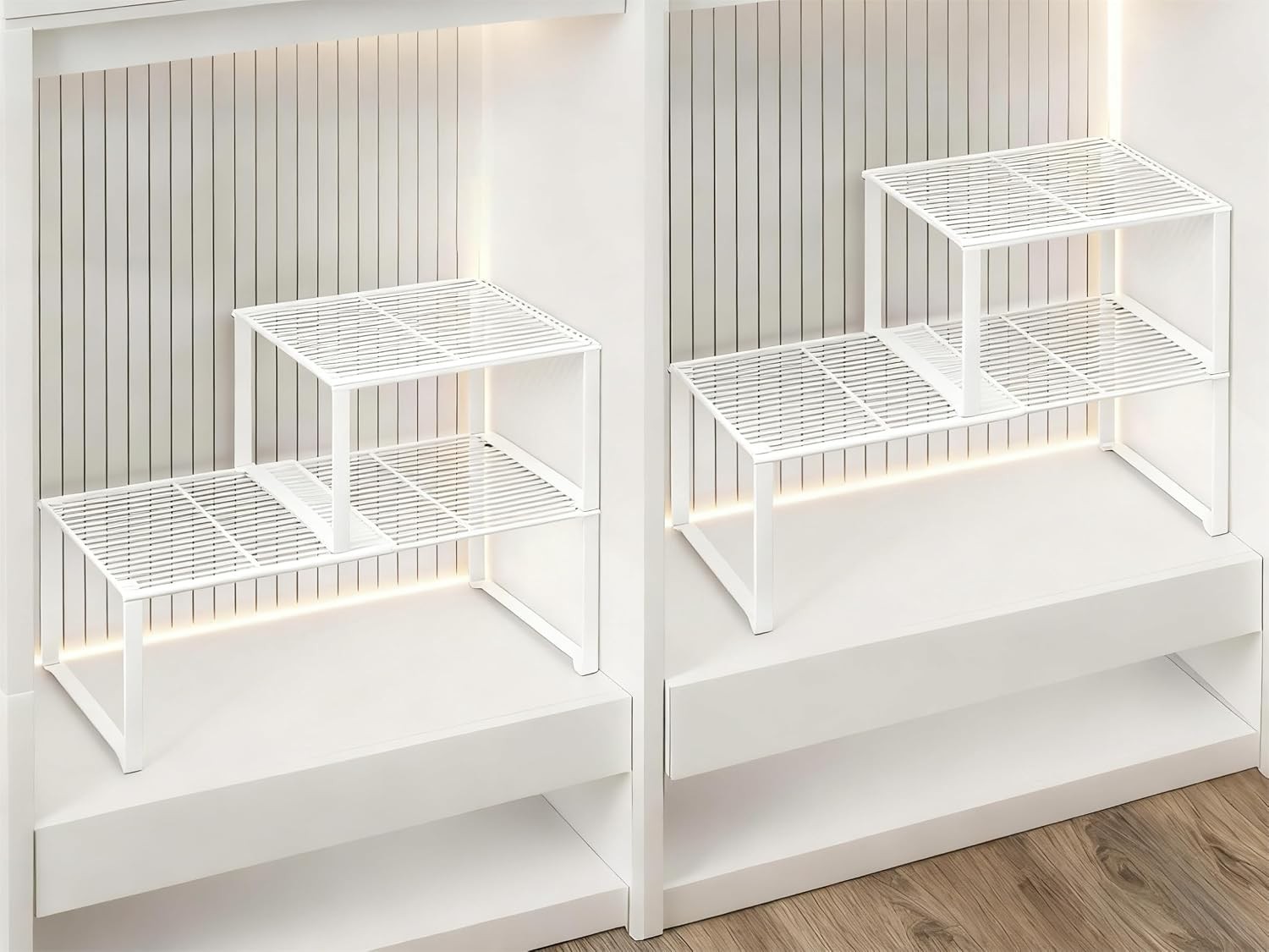 Extendable Metal Wire Shelf Organizer - Adjustable 15-24.4in Length, Stackable